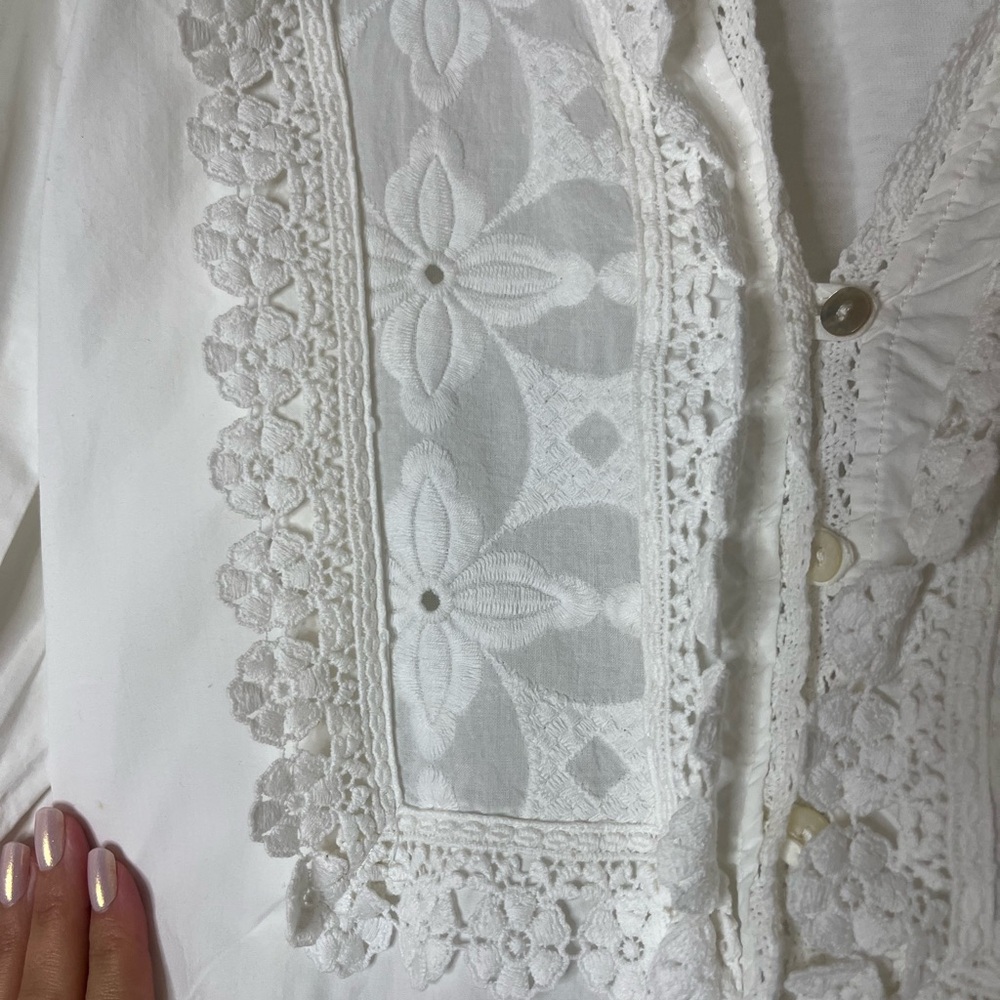 Zara medium bundle green collared sweater white cotton eyelet top ivory Blouse - Picture 8 of 16